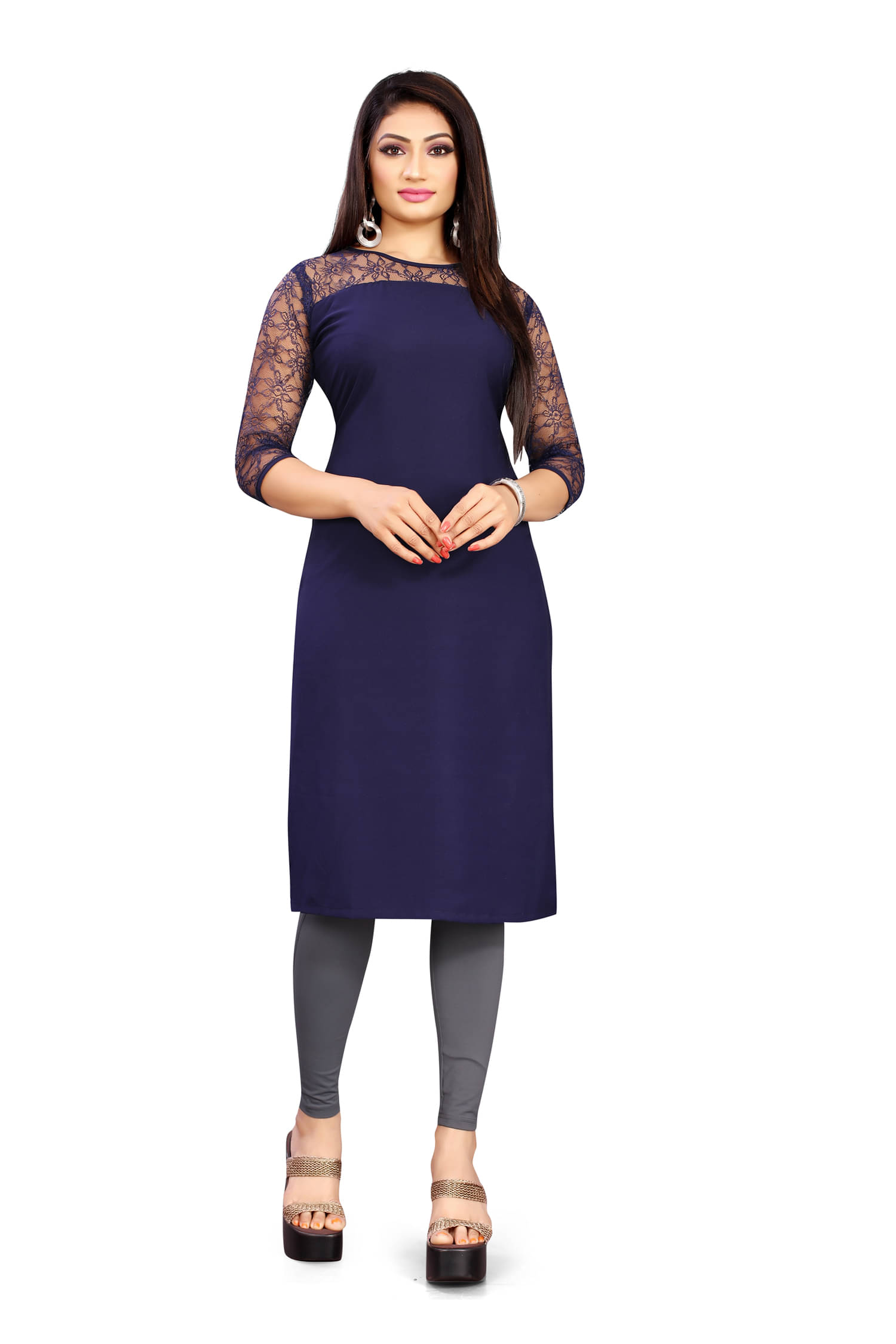     			BHAGYASHRAY - Straight Crepe Blue Women's Kurti ( Pack of 1 )