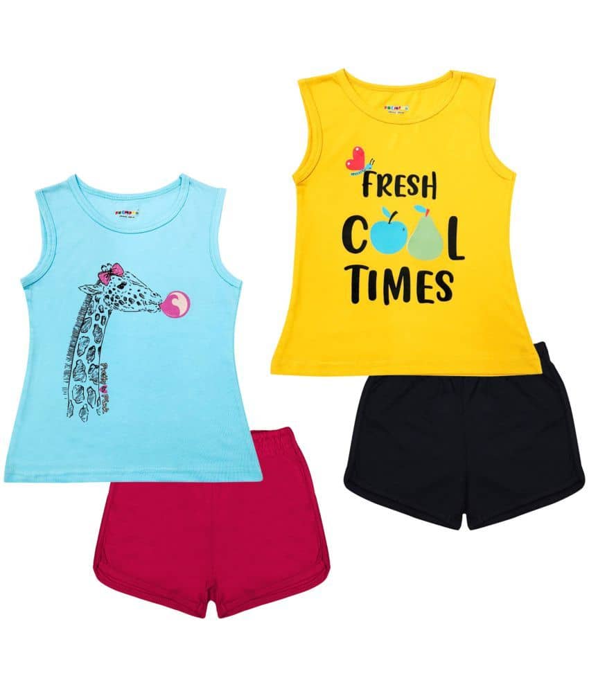 Kuchipoo Pack of 2 Girls Cotton Blend T-shirt With Shorts ( Multicolor )