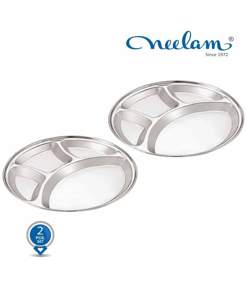 Neelam 2 Pcs Stainless Steel Silver Partition Plate