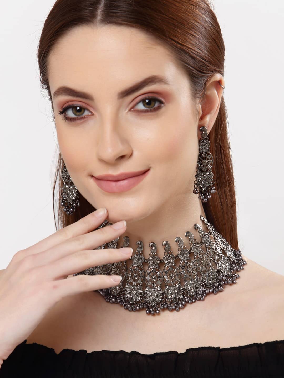PUJVI Alloy Silver Contemporary/Fashion Necklaces Set Choker