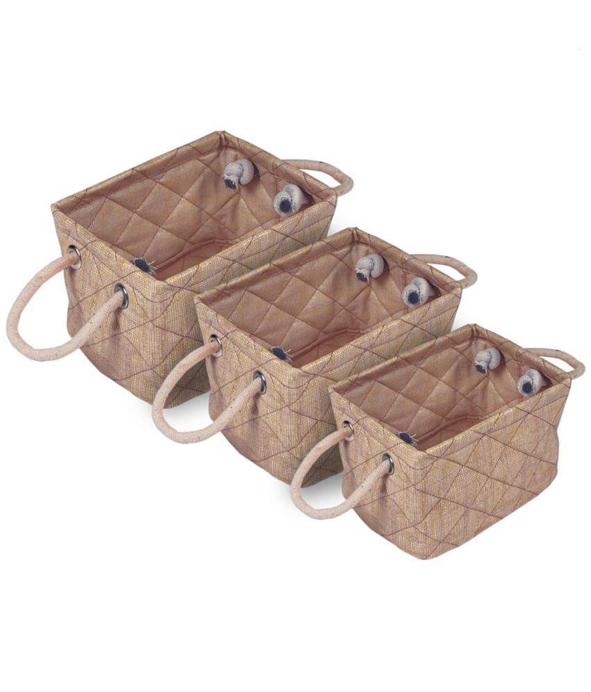     			PrettyKrafts Foldable Storage Basket Bins Organizer, Pack of 3, Jute Grey