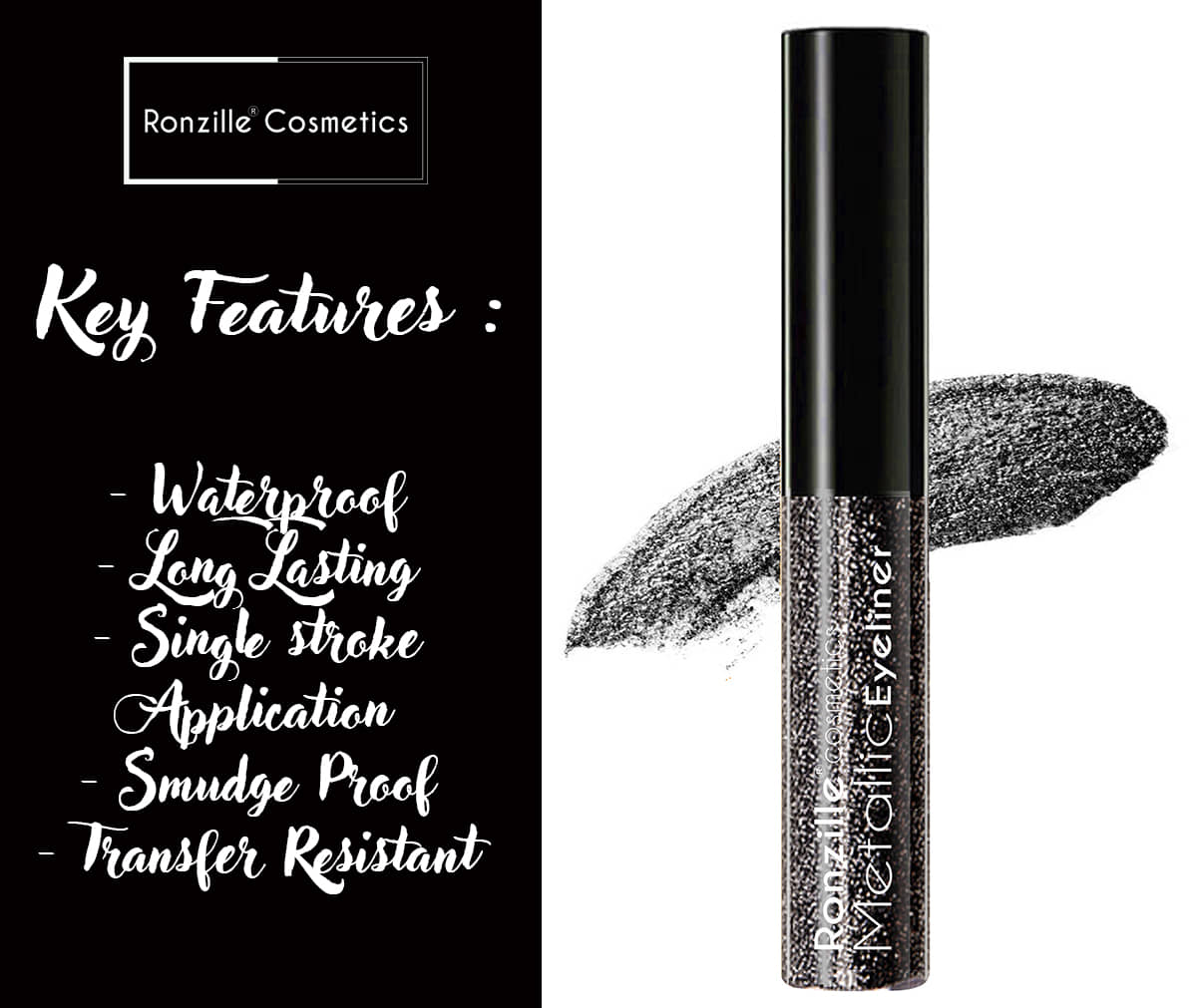 Ronzille Shimmer Metallic Liquid Glitter Eyeliner (Silver ,20 ml) - Makeup - Eyes | Buy online on ZillyBuy