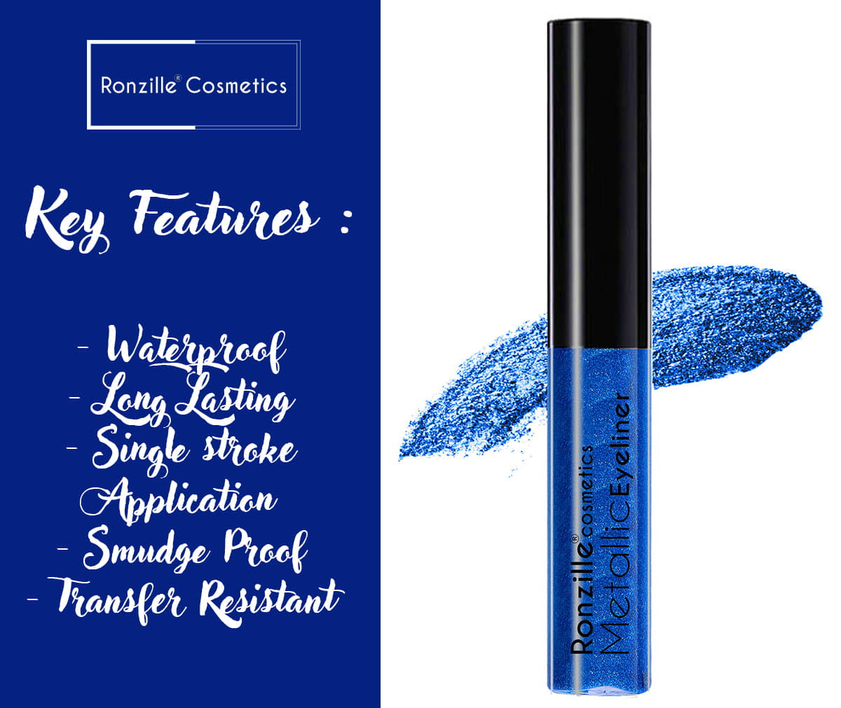 Ronzille Shimmer Metallic Liquid Glitter Eyeliner (Silver ,20 ml) - Makeup - Eyes | Buy online on ZillyBuy