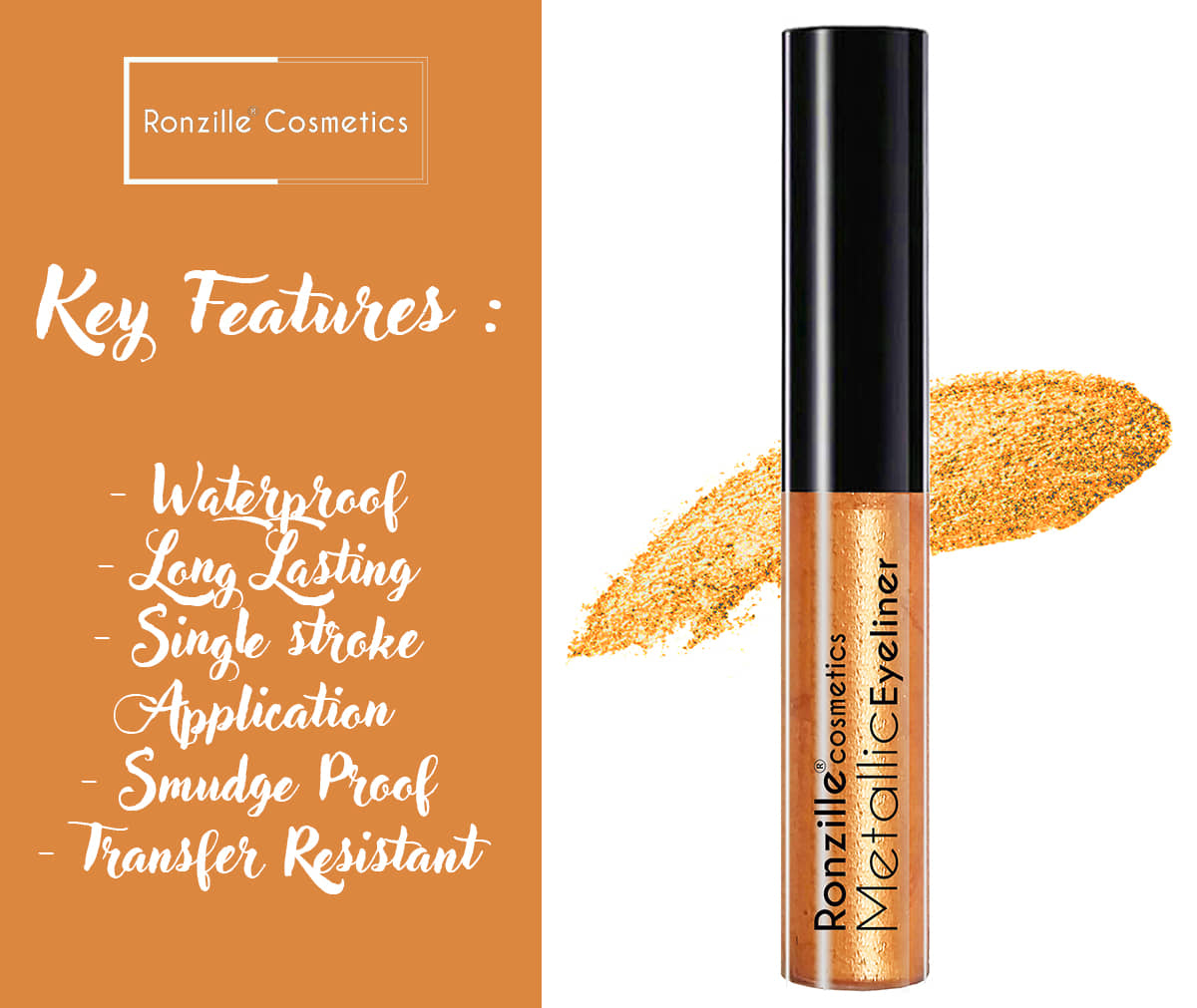Ronzille Shimmer Metallic Liquid Glitter Eyeliner (Silver ,20 ml) - Makeup - Eyes | Buy online on ZillyBuy