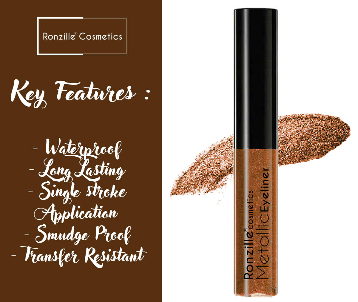     			Ronzille Shimmer Metallic Liquid Glitter Eyeliner (Brown ,20 ml)