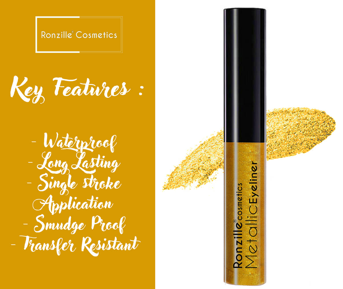 Ronzille Shimmer Metallic Liquid Glitter Eyeliner (Silver ,20 ml) - Makeup - Eyes | Buy online on ZillyBuy