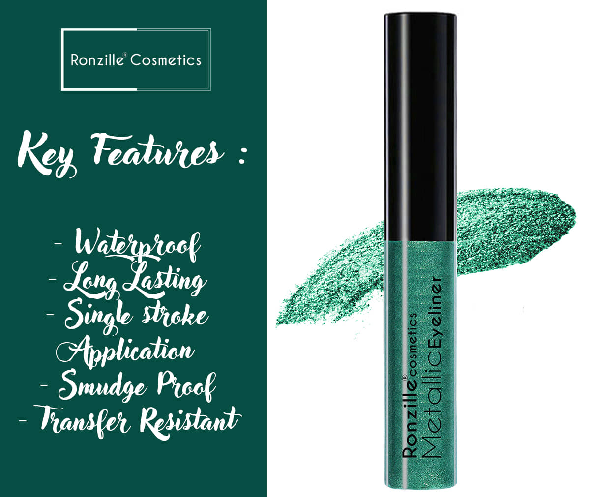 Ronzille Shimmer Metallic Liquid Glitter Eyeliner (Silver ,20 ml) - Makeup - Eyes | Buy online on ZillyBuy