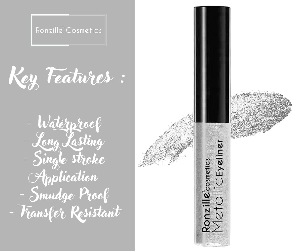     			Ronzille Shimmer Metallic Liquid Glitter Eyeliner (Silver ,20 ml)