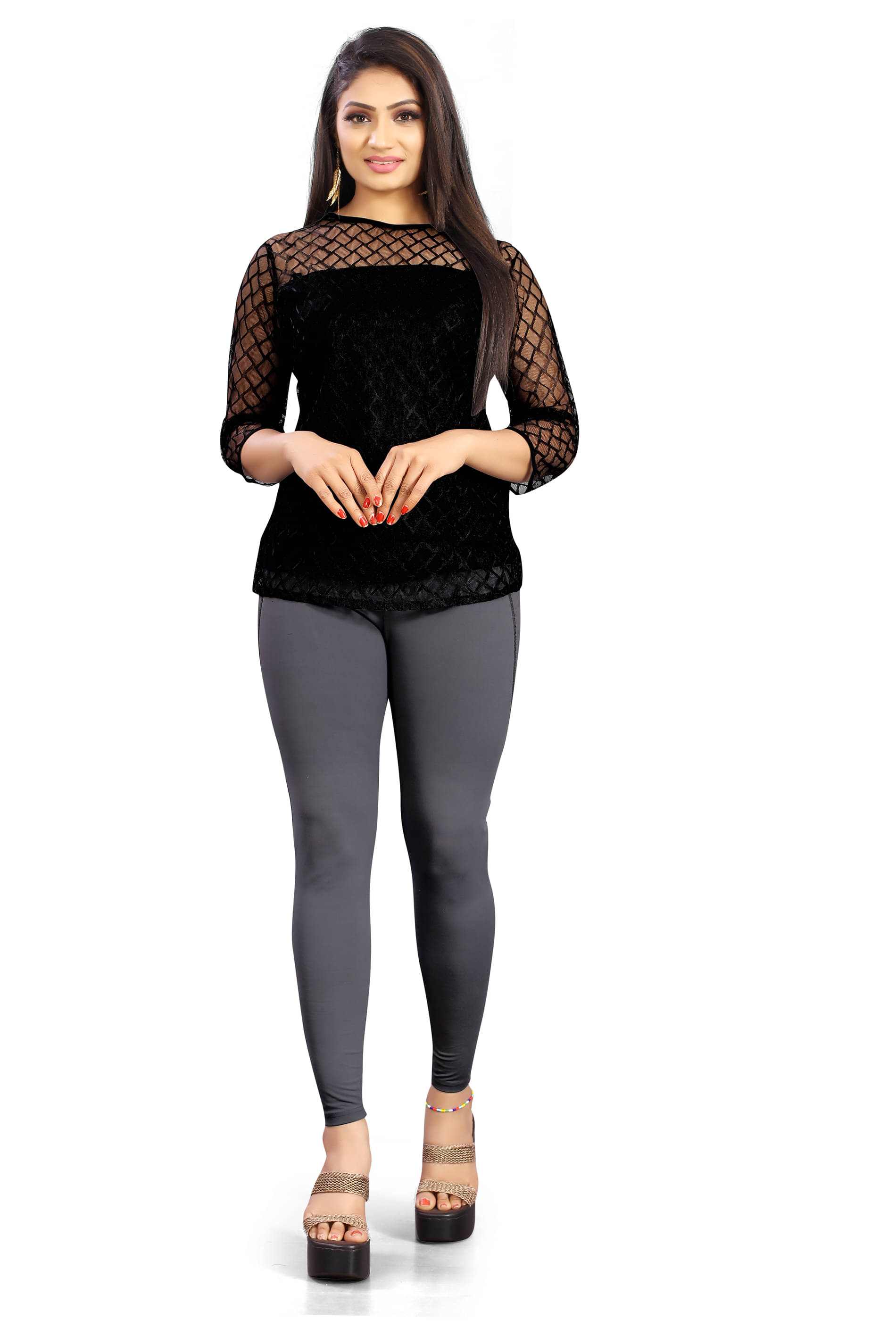     			BHAGYASHRAY Women's Crepe Regular Top ( Black )