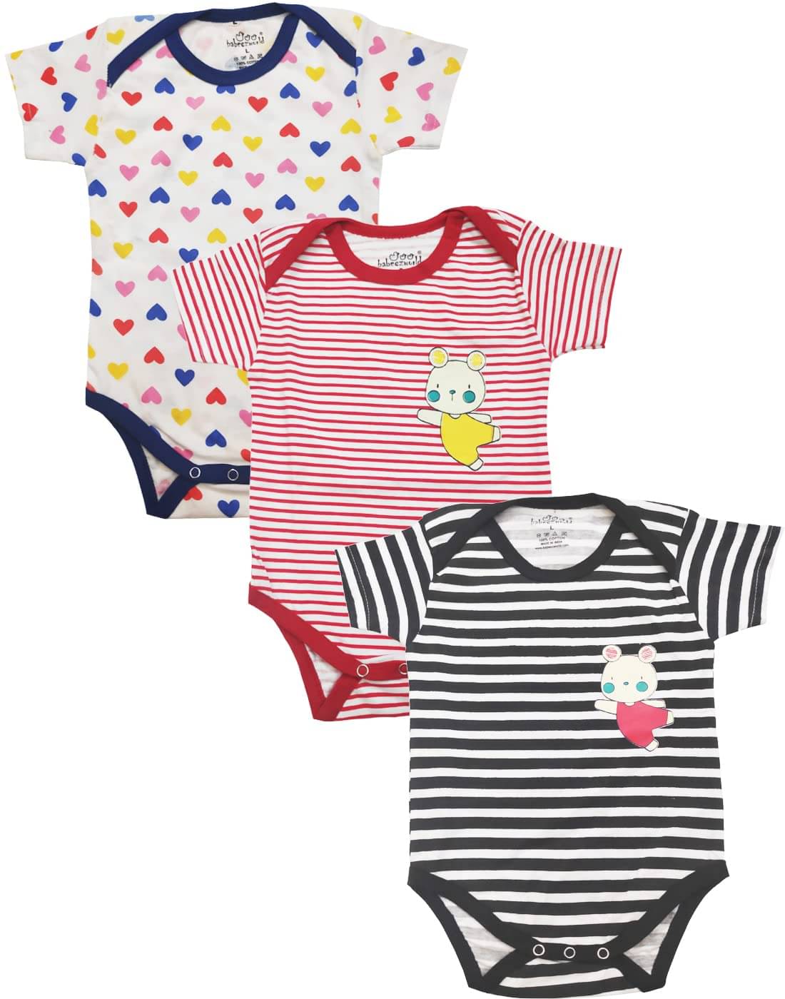     			Babeezworld Pack of 3 Baby Boys 100% Cotton Bodysuit ( Multi Color )