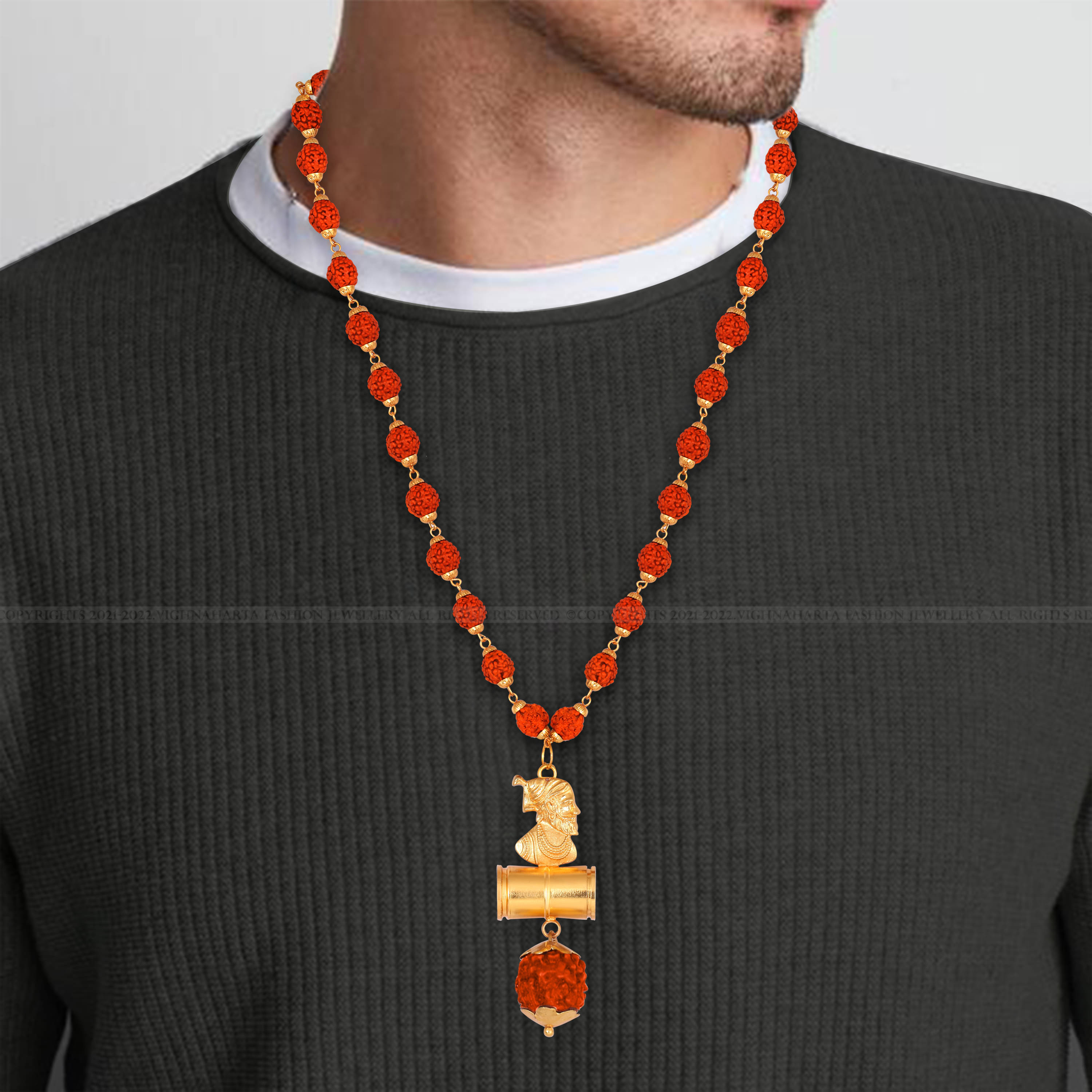     			Chatrapati shivaji Maharaj Rudraksha mala pendant chain for men [VFJ1347PG-RUDRA ]