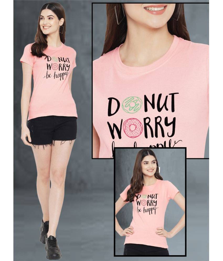     			Fabflee Women Cotton Printed Regular Fit Round Neck T-Shirt ( Peach )