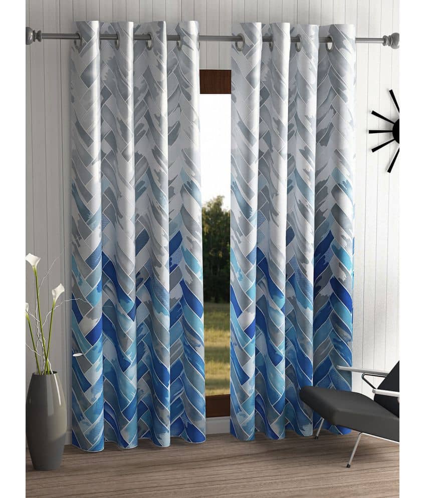 Home Sizzler Set of 2 Door Semi-Transparent Eyelet Polyester Blue Curtains ( 213 x 116 cm )