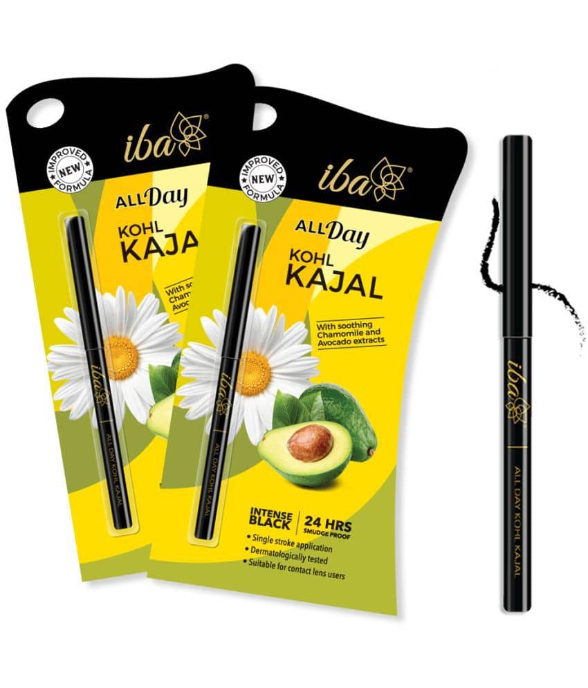 Iba All Day Kohl Kajal Jet Black 0.30g , 24 Hr Long Stay , Smudge Proof & Waterproof, (Pack of 2) - Makeup - Eyes | Buy online on ZillyBuy