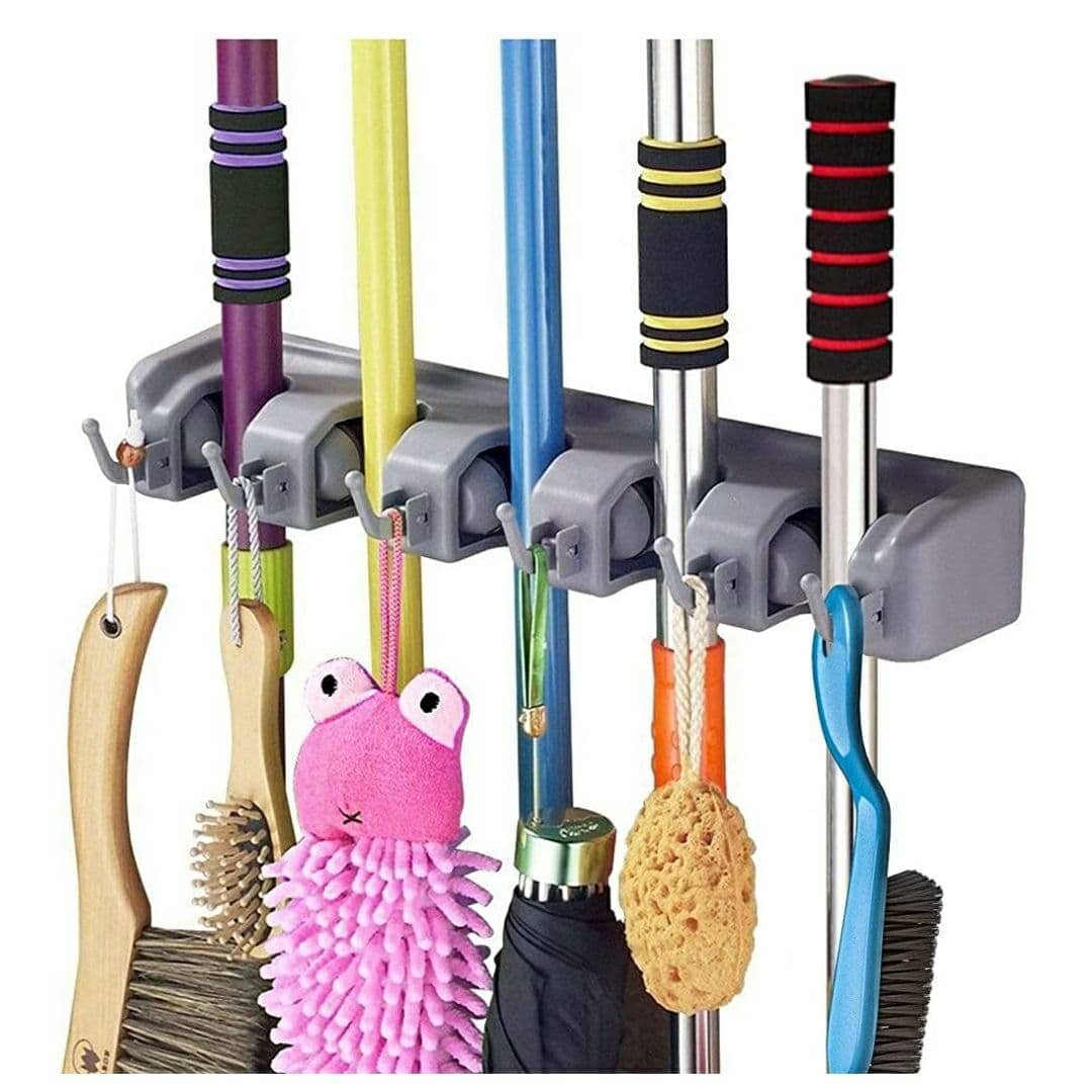 KP Mart ABS Plastic Multipurpose Wall Mounted Magic Holder 5 Slot Broom Holder and Mop Organizer Storage 5 Position 6 Hooks for Kitchen Garden(Multicolor) KP Mart ABS Plastic Multipurpose Wall Mounted Magic Holder 5 Slot Broom Holder and Mop Organizer Storage 5 Position 6 Hooks for Kitchen Garden(Multicolor)