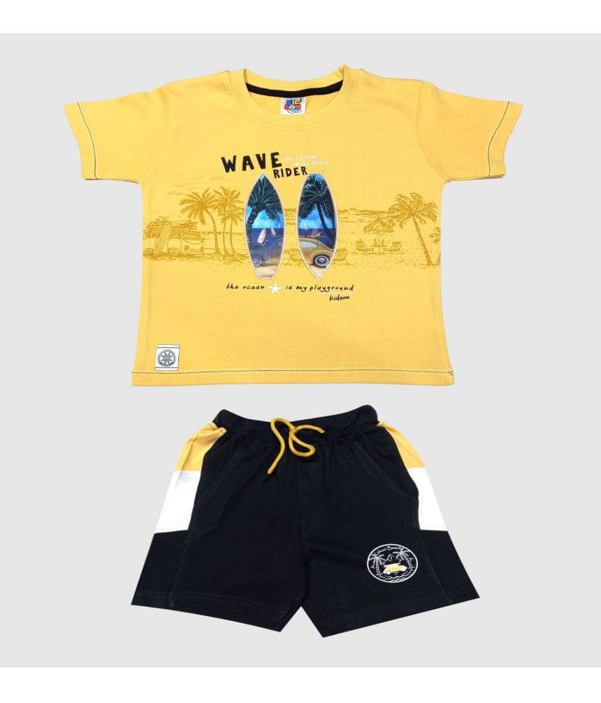     			Kideon Pack of 1 Boys Cotton T-Shirt & Shorts Set ( Gold )