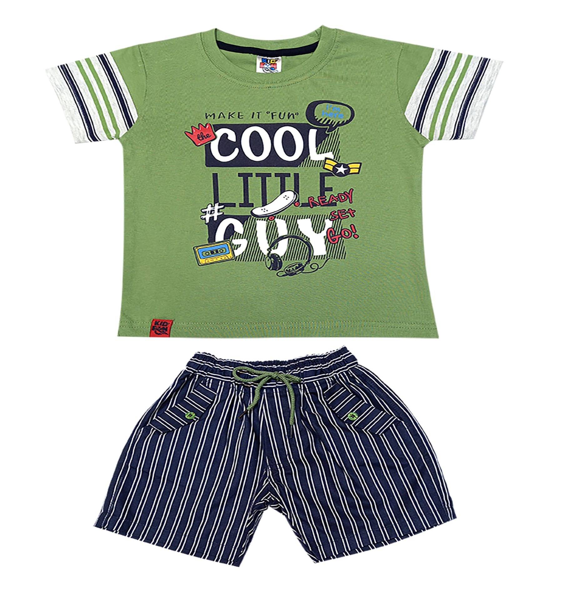     			Kideon Pack of 1 Boys Cotton T-Shirt & Shorts Set ( Green )