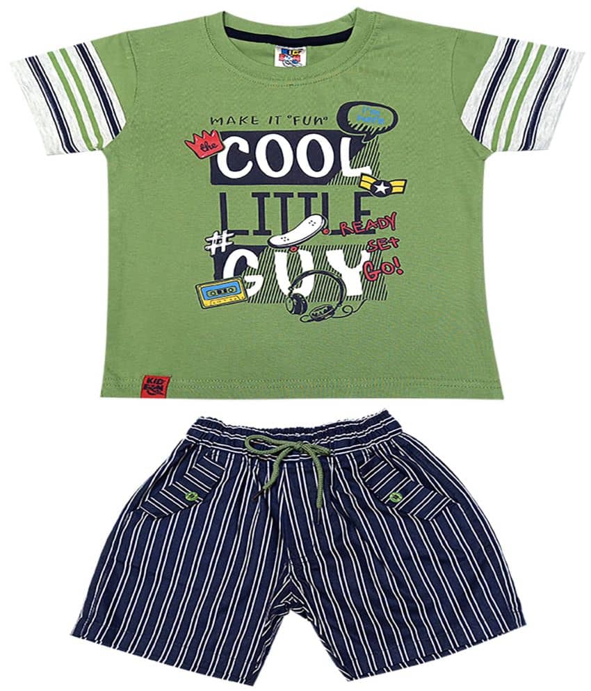 Kideon Pack of 1 Boys Cotton T-Shirt & Shorts Set ( Green )