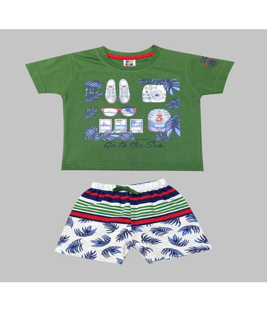     			Kideon Pack of 1 Boys Cotton T-Shirt & Shorts Set ( Green )