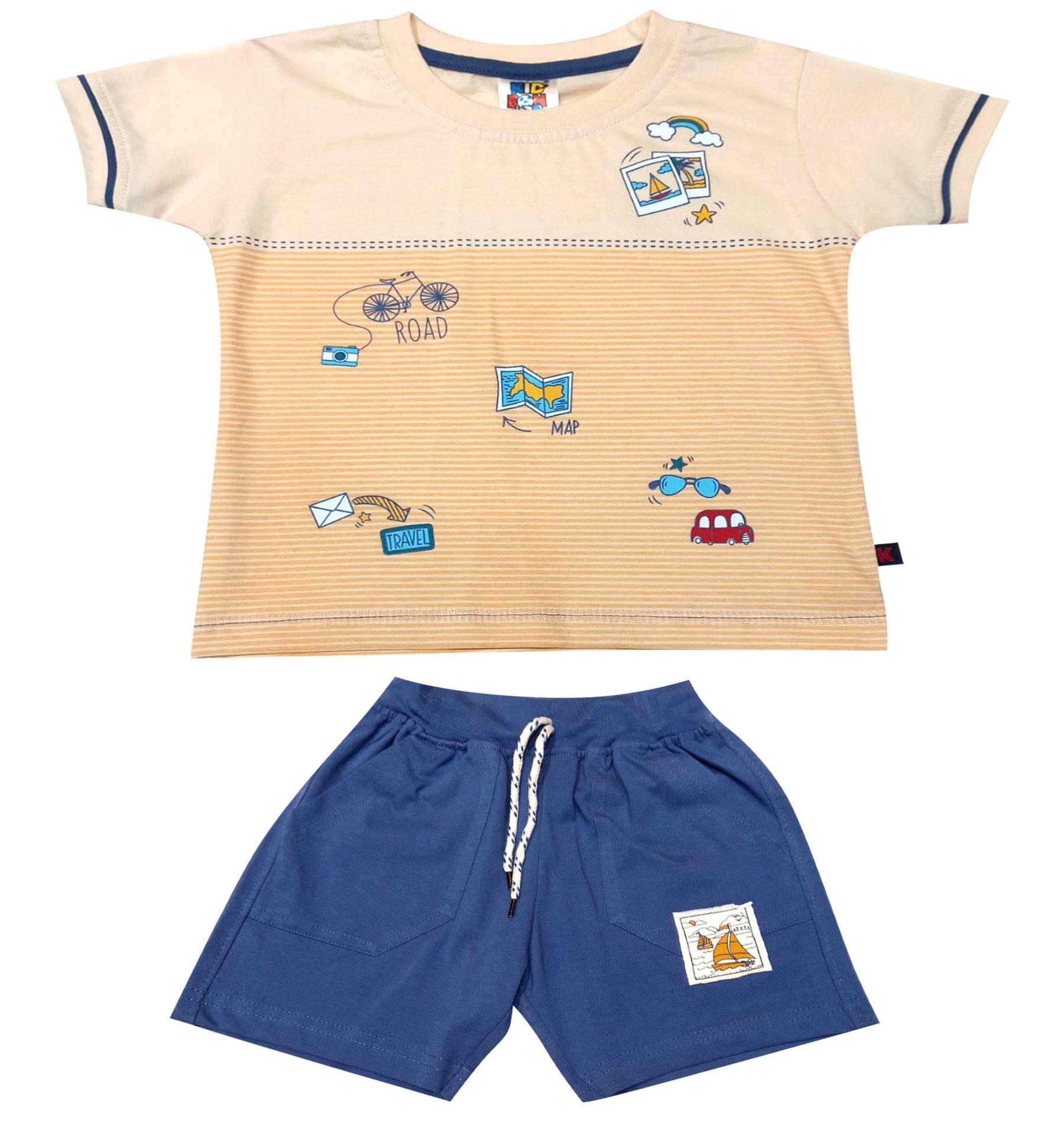    			Kideon Pack of 1 Boys Cotton T-Shirt & Shorts Set ( Peach )