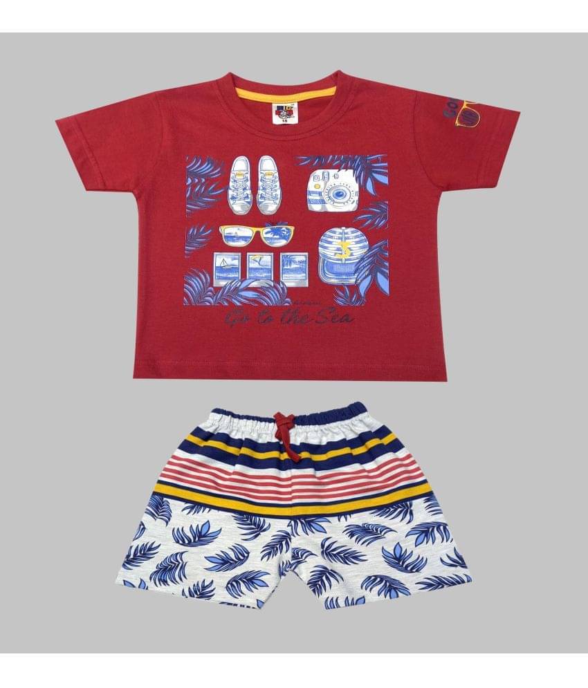     			Kideon Pack of 1 Boys Cotton T-Shirt & Shorts Set ( Red )