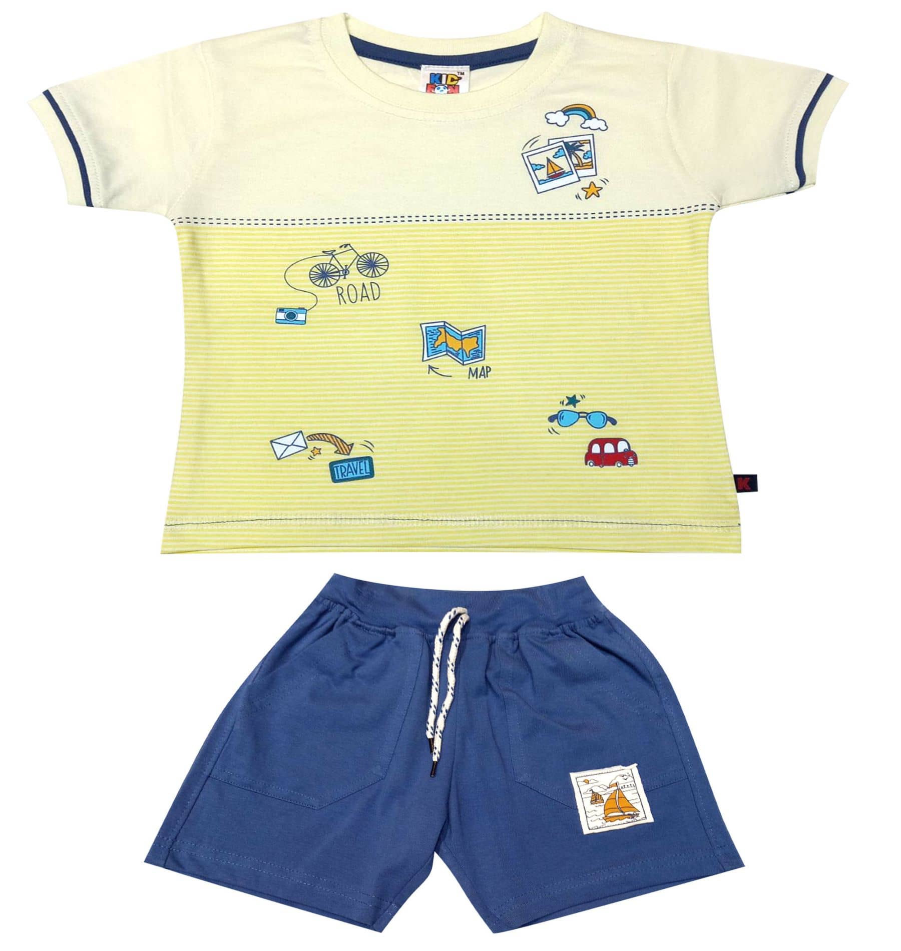 Kideon Pack of 1 Boys Cotton T-Shirt & Shorts Set ( Yellow )