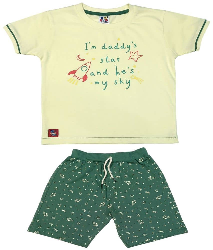 Kideon Pack of 1 Boys Cotton T-Shirt & Shorts Set ( Yellow )