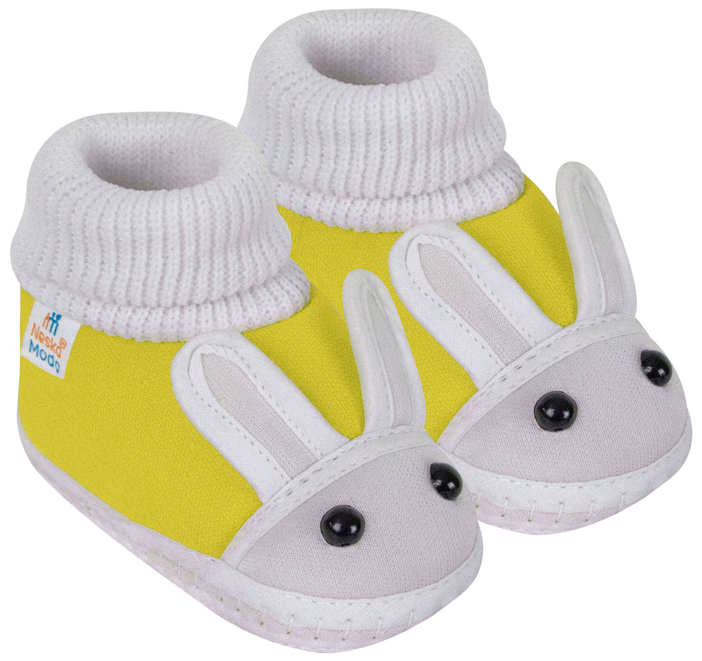     			Neska Moda Baby Boys & Baby Girls Rabbit Face Slip On Cotton Booties For 12 to 24 Months (Yellow)