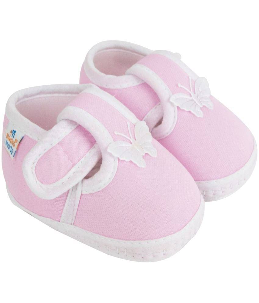     			Neska Moda Baby Girls Butterfly Velcro Cotton Booties For 12 to 24 Months (Pink)
