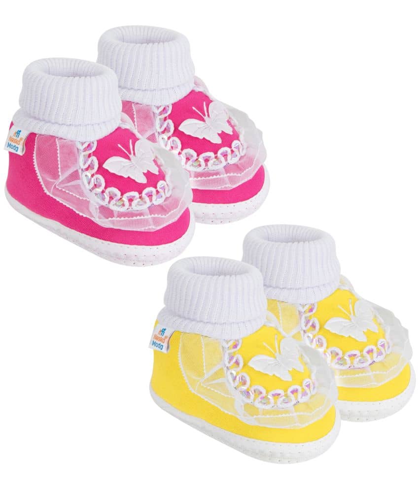 Neska Moda Set of 2 Pair Baby Boys & Baby Girls Butterfly Frill Cotton Booties For 0 to 6 Months (Pink,Yellow) - Casual Shoes | Buy online on ZillyBuy