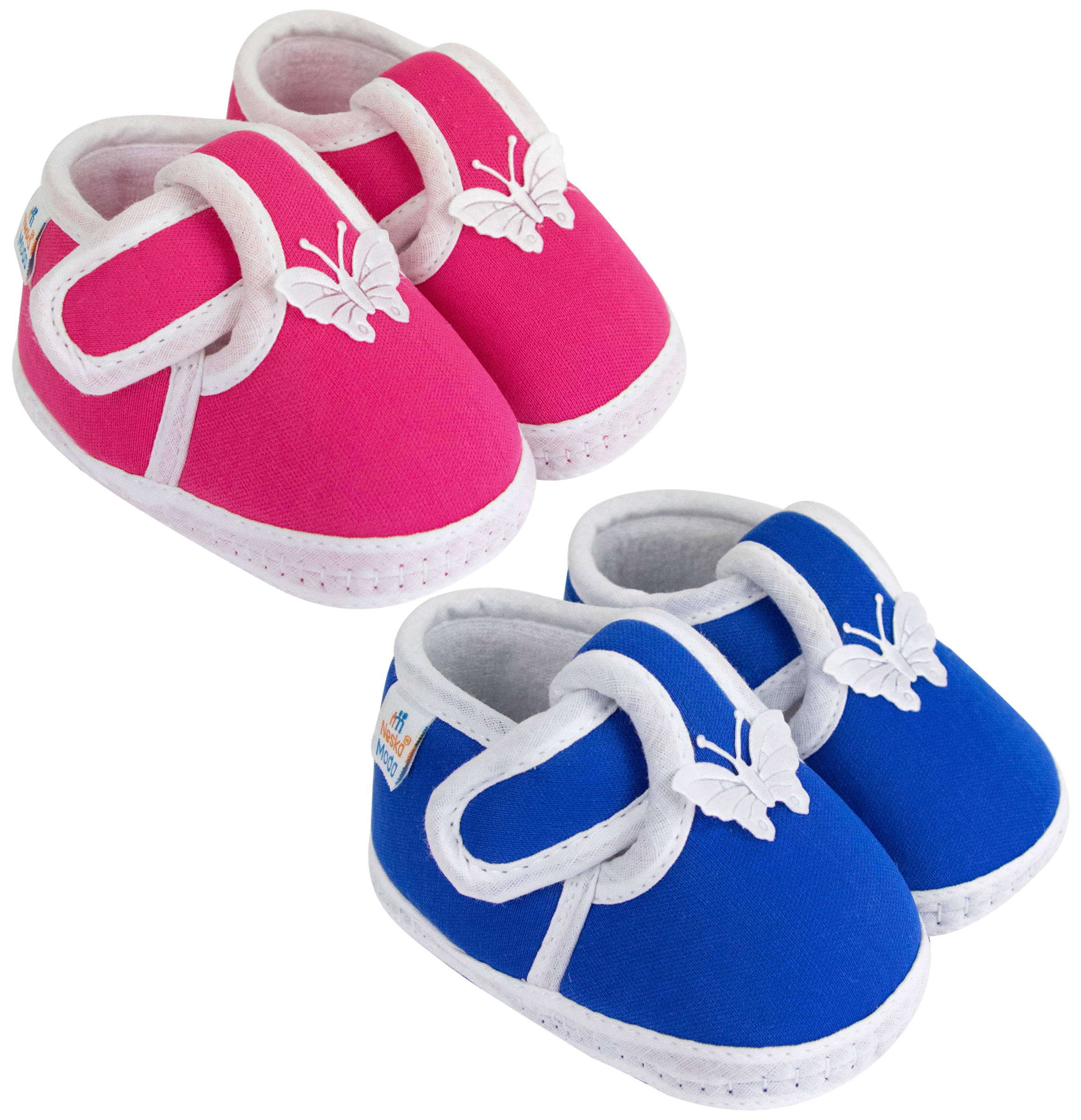    			Neska Moda Set of 2 Pair Baby Boys & Baby Girls Velcro Cotton Booties For 12 to 24 Months (Pink,Blue)