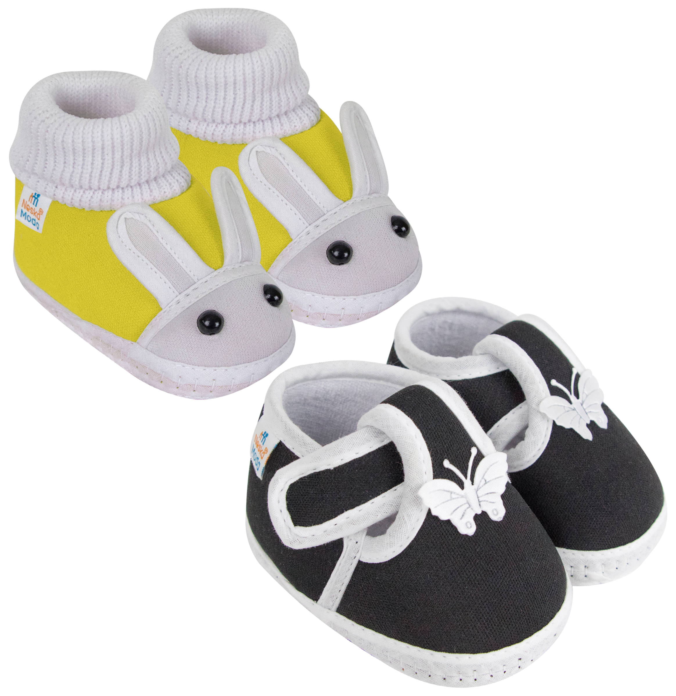     			Neska Moda Set of 2 Pair Baby Boys & Baby Girls Cotton Booties For 12 to 24 Months (Yellow,Black)