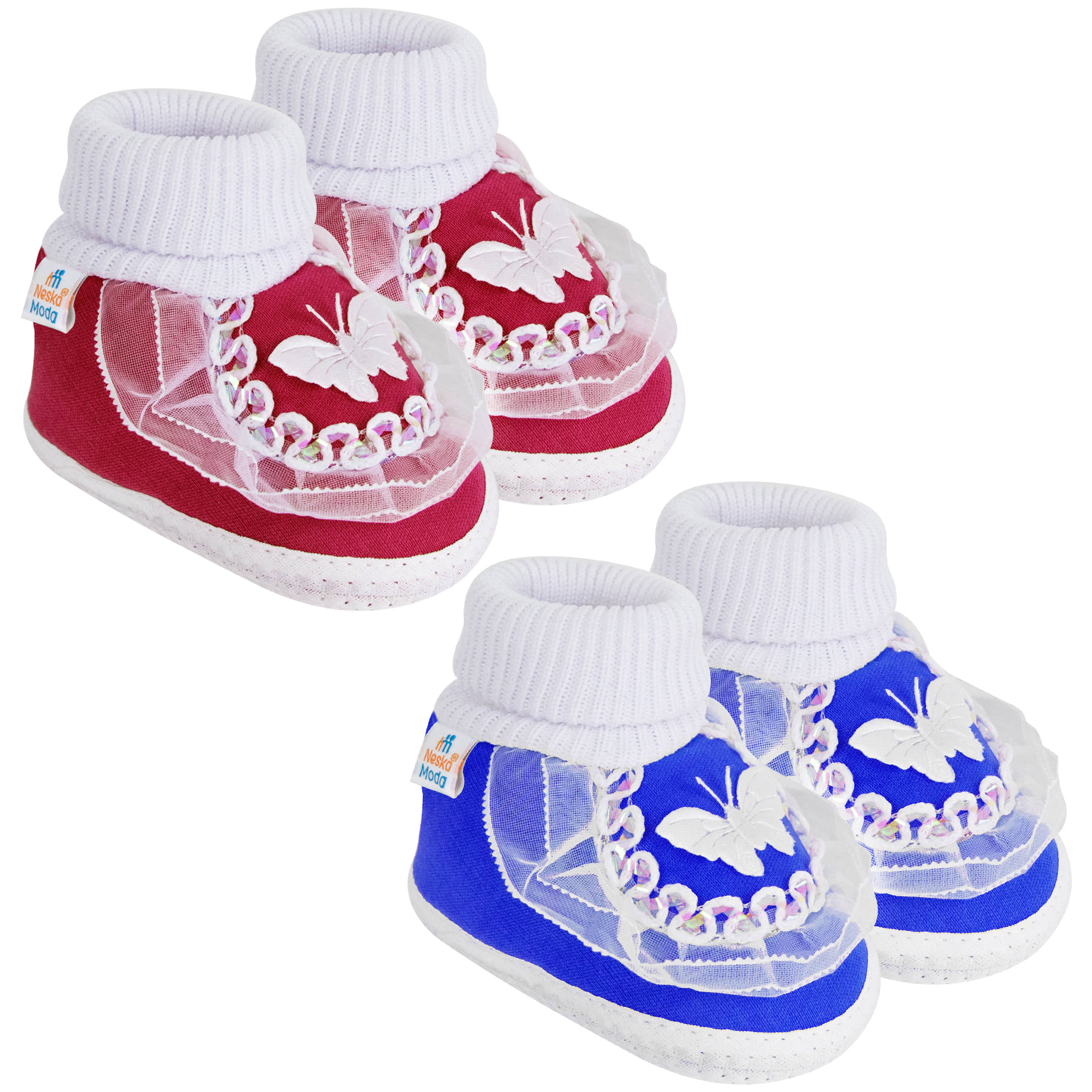 Neska Moda Set of 2 Pair Baby Boys & Baby Girls Butterfly Frill Cotton Booties For 12 to 24 Months (Maroon,Blue) - Casual Shoes | Buy online on ZillyBuy
