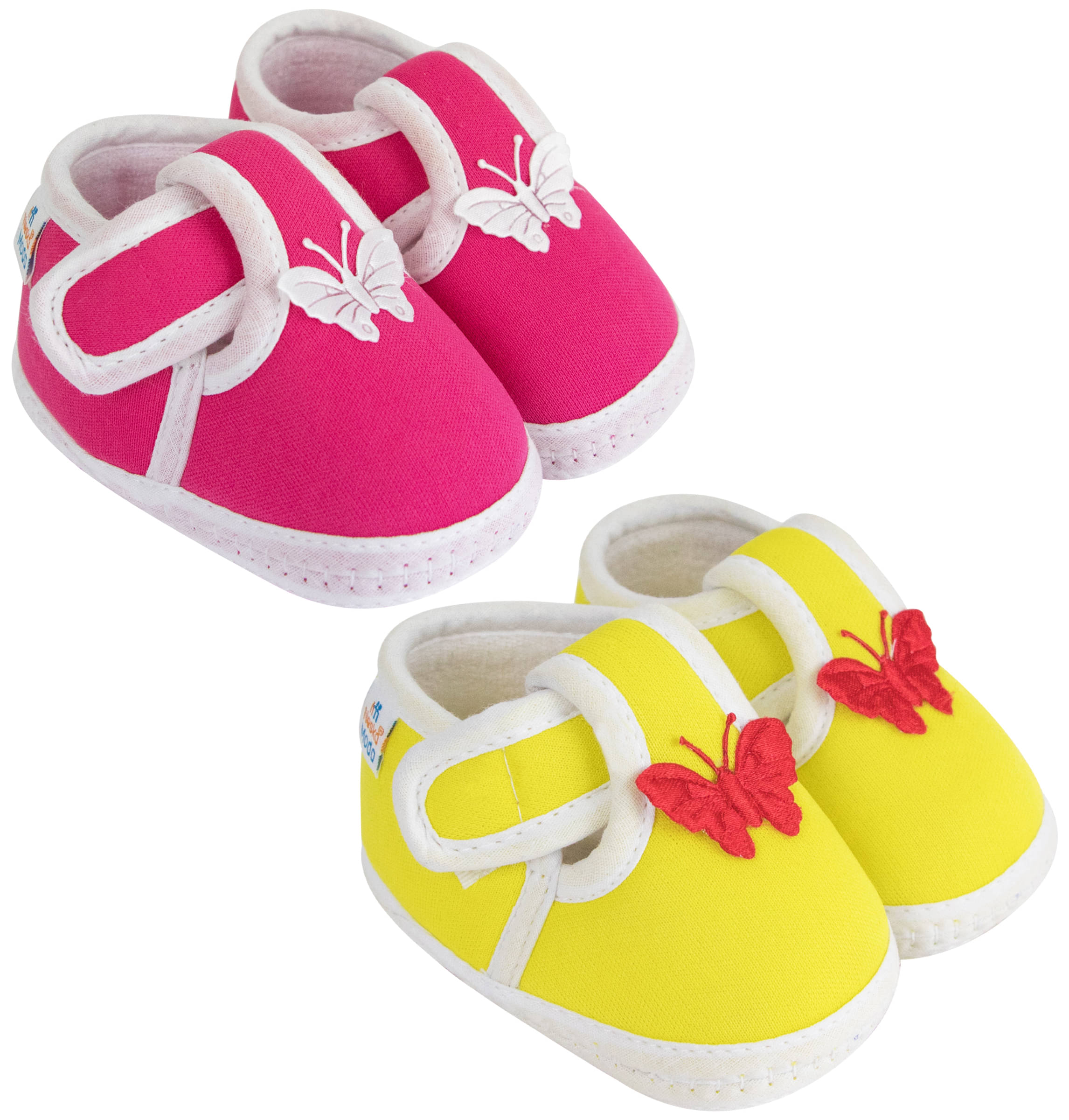     			Neska Moda Set of 2 Pair Baby Boys & Baby Girls Velcro Cotton Booties For 12 to 24 Months (Pink,Yellow)