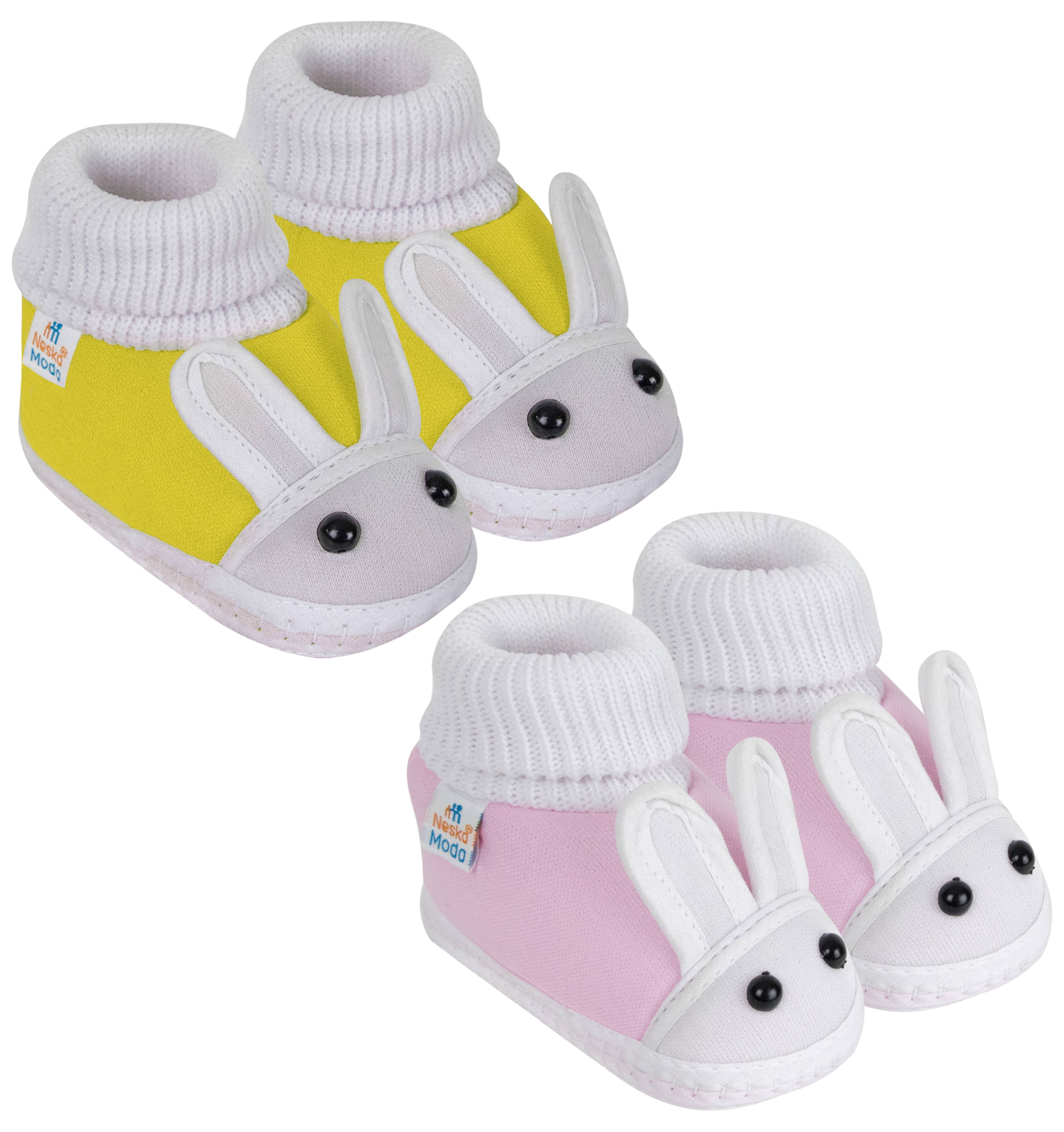     			Neska Moda Set of 2 Pair Baby Boys & Baby Girls Rabbit Face Cotton Booties For 12 to 24 Months (Yellow,Pink)