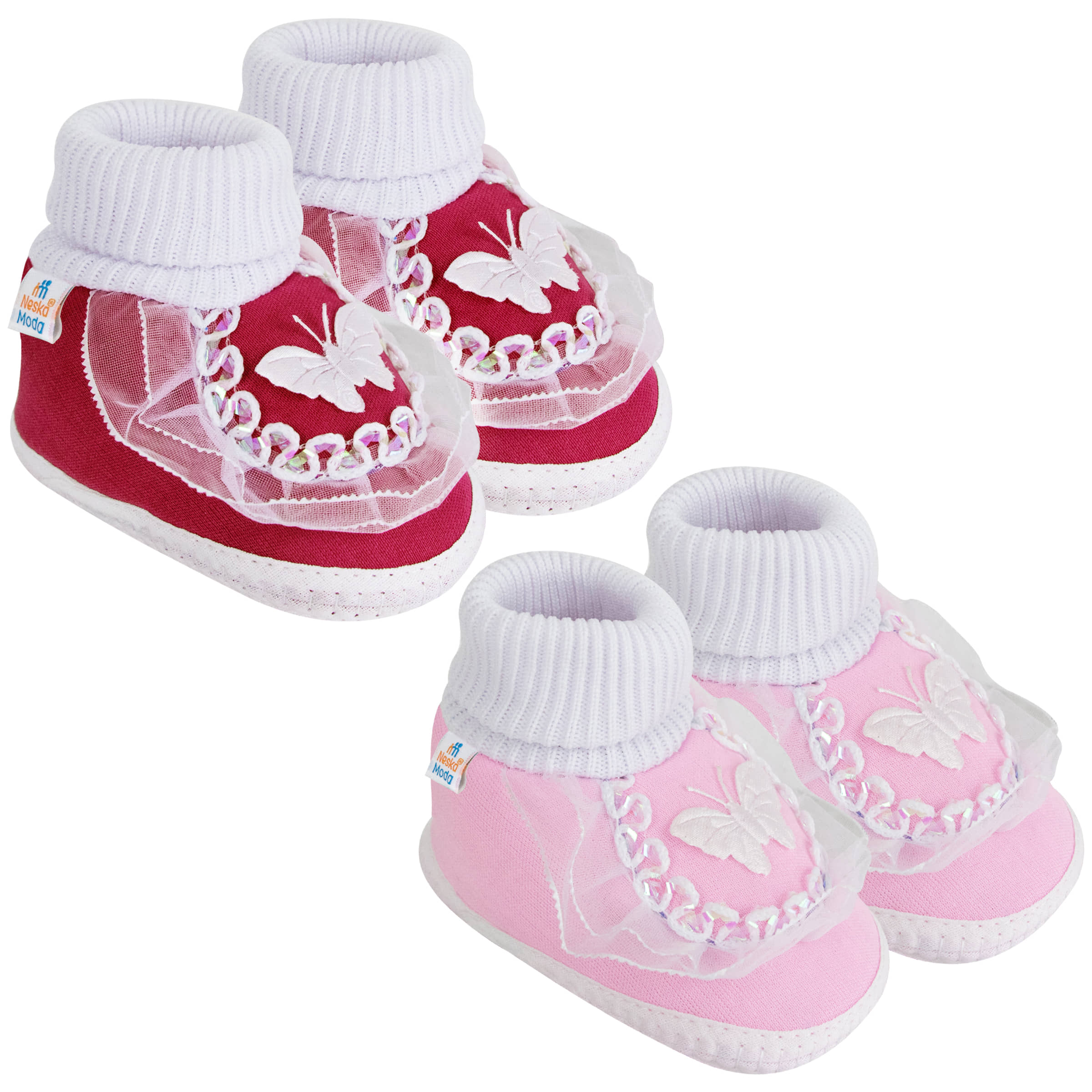 Neska Moda Set of 2 Pair Baby Boys & Baby Girls Butterfly Frill Cotton Booties For 12 to 24 Months (Maroon,Pink) - Casual Shoes | Buy online on ZillyBuy
