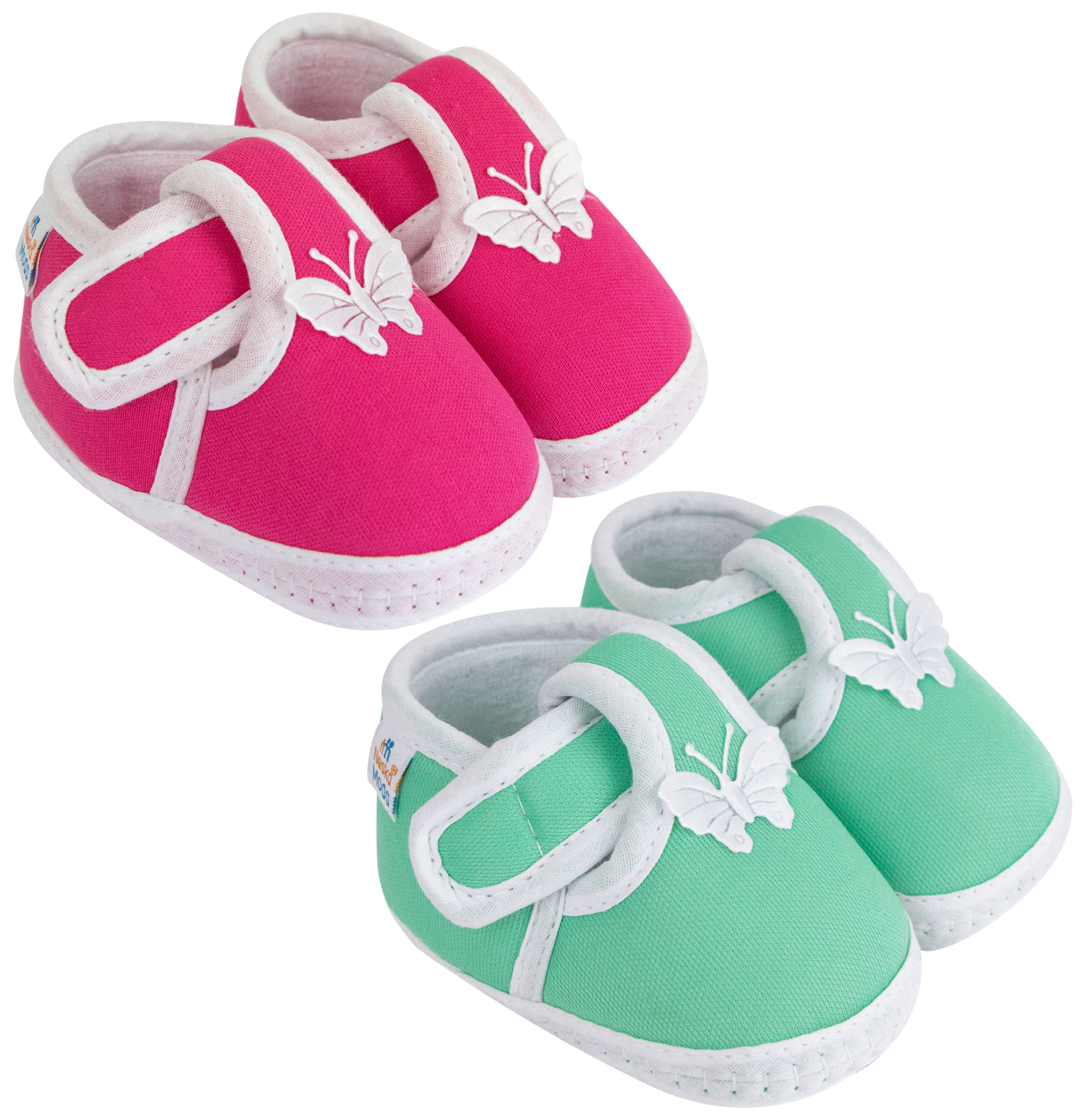     			Neska Moda Set of 2 Pair Baby Boys & Baby Girls Velcro Cotton Booties For 12 to 24 Months (Pink,Green)