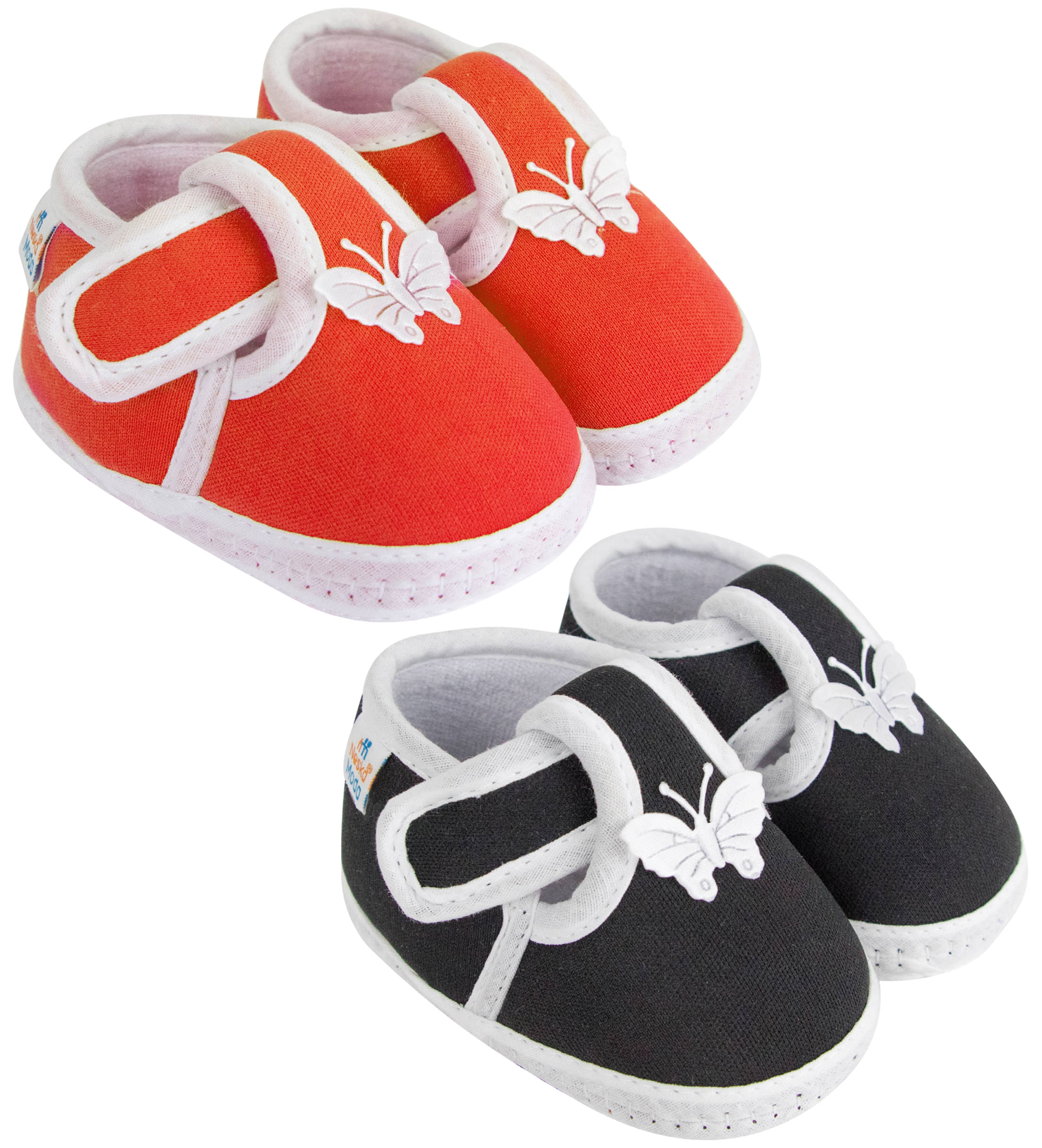     			Neska Moda Set of 2 Pair Baby Boys & Baby Girls Velcro Cotton Booties For 12 to 24 Months (Red,Black)