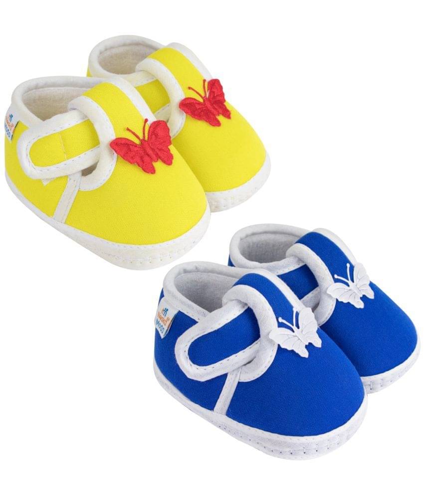     			Neska Moda Set of 2 Pair Baby Boys & Baby Girls Velcro Cotton Booties For 12 to 24 Months (Yellow,Blue)