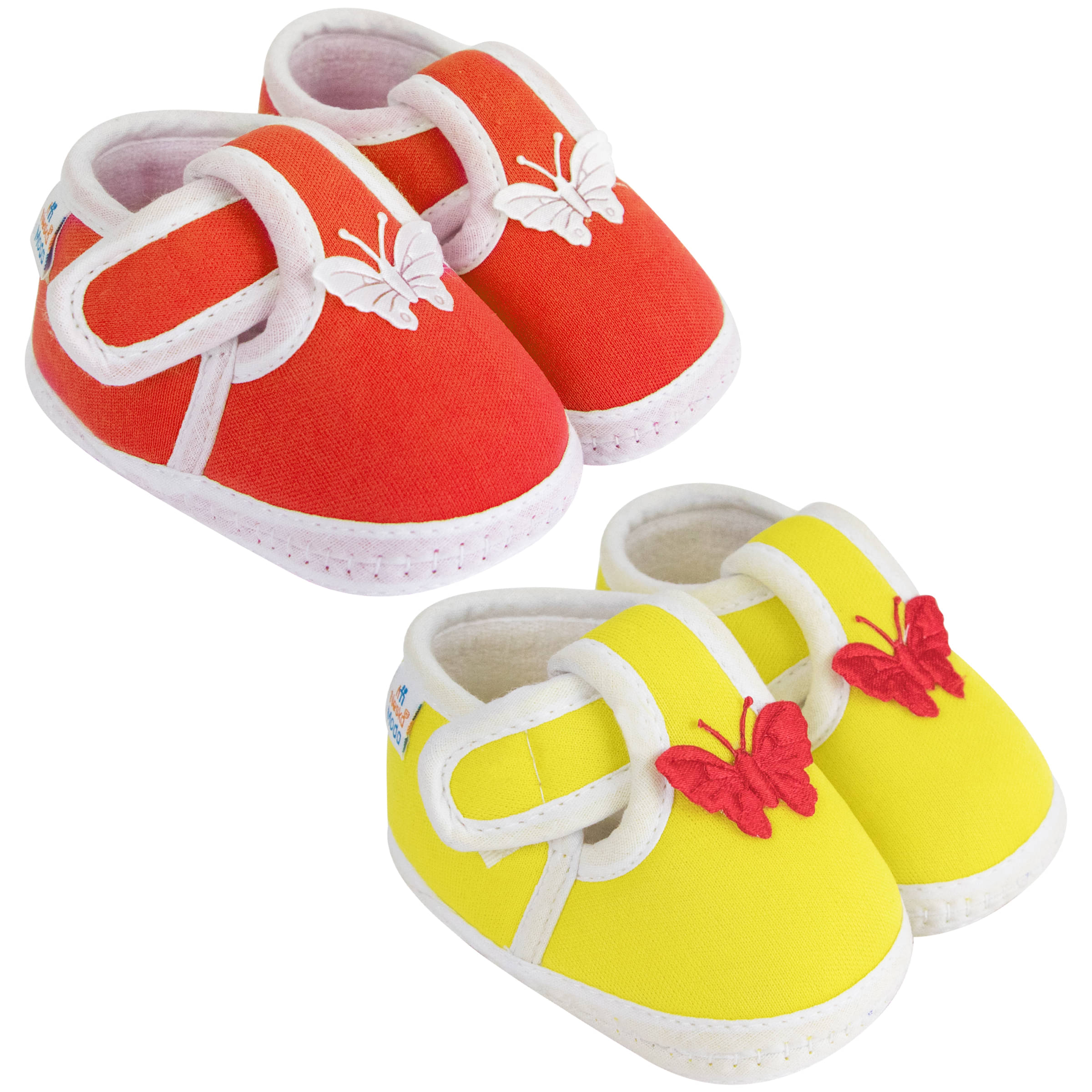     			Neska Moda Set of 2 Pair Baby Boys & Baby Girls Velcro Cotton Booties For 12 to 24 Months (Red,Yellow)