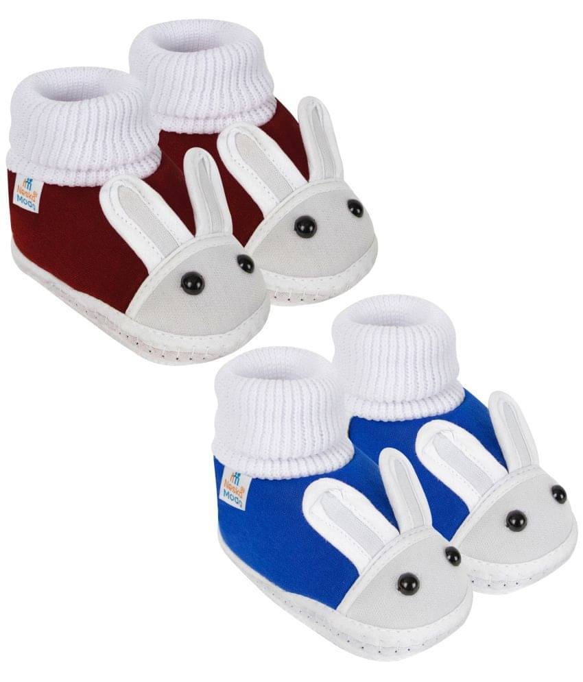     			Neska Moda Set of 2 Pair Baby Boys & Baby Girls Rabbit Face Cotton Booties For 12 to 24 Months (Maroon,Blue)