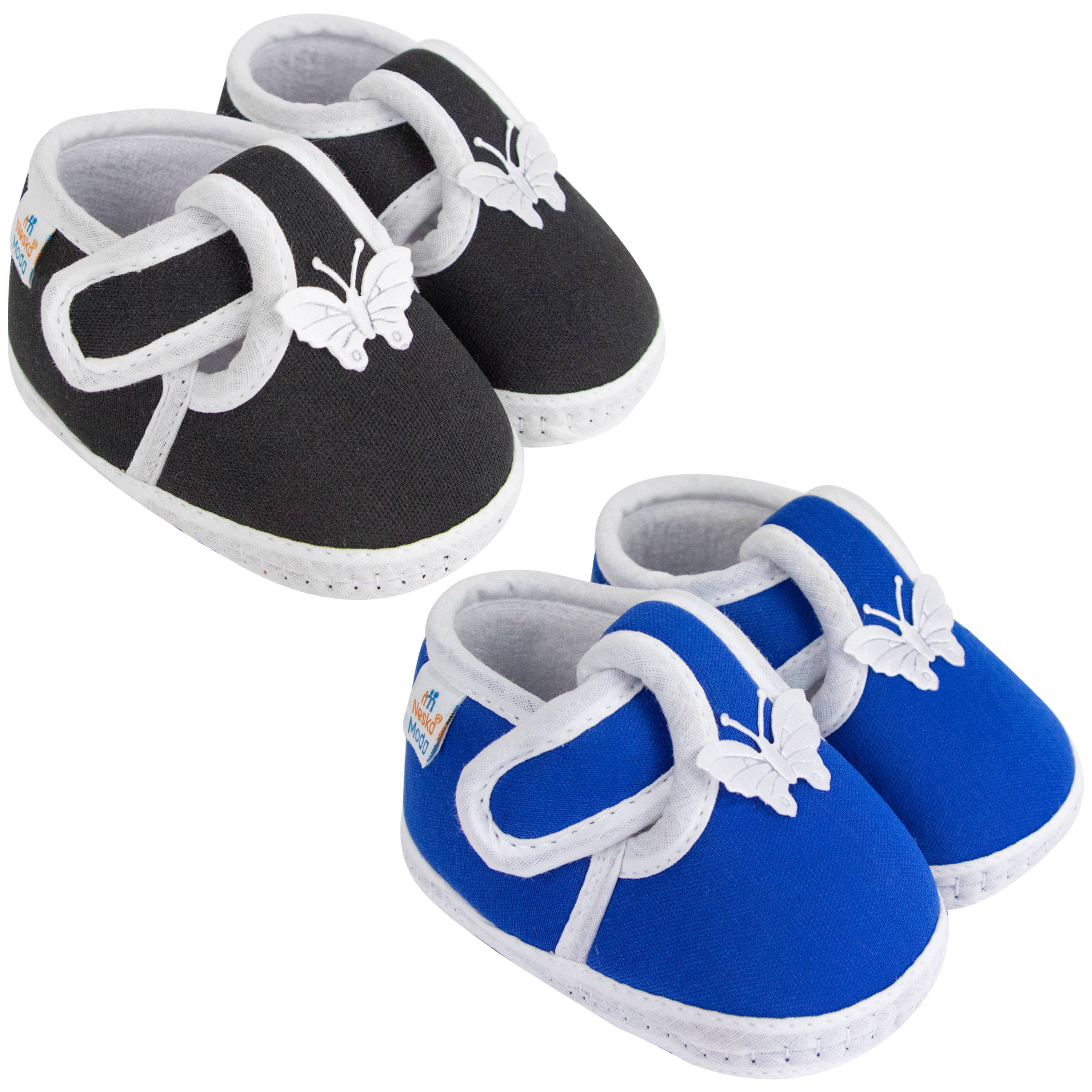     			Neska Moda Set of 2 Pair Baby Boys & Baby Girls Velcro Cotton Booties For 12 to 24 Months (Black,Blue)
