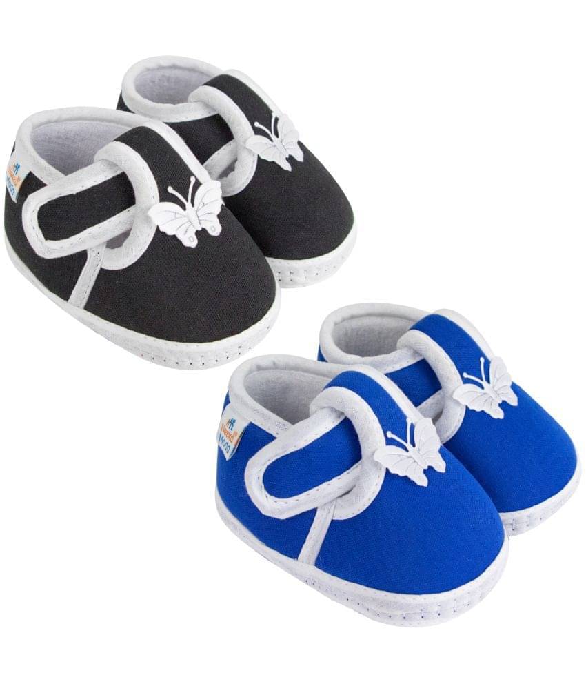     			Neska Moda Set of 2 Pair Baby Boys & Baby Girls Butterfly Velcro Cotton Booties For 0 to 6 Months (Black,Blue)