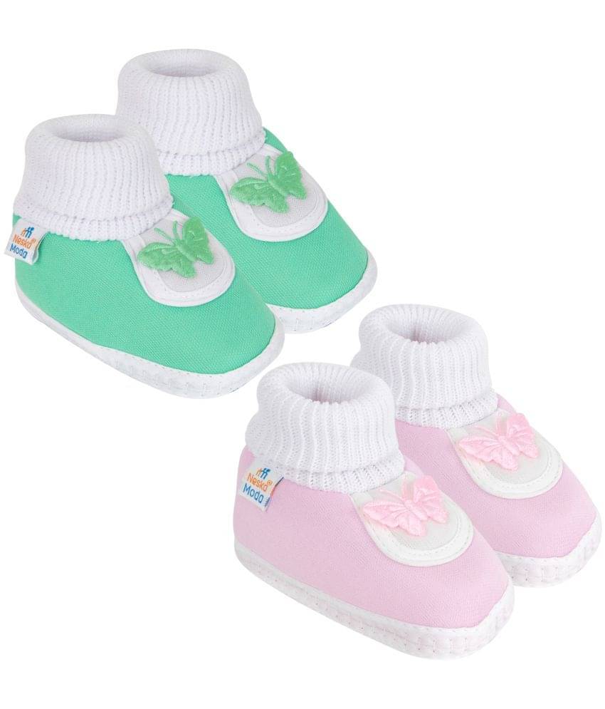     			Neska Moda Set of 2 Pair Baby Boys & Baby Girls Butterfly Cotton Booties For 12 to 24 Months (Green,Pink)