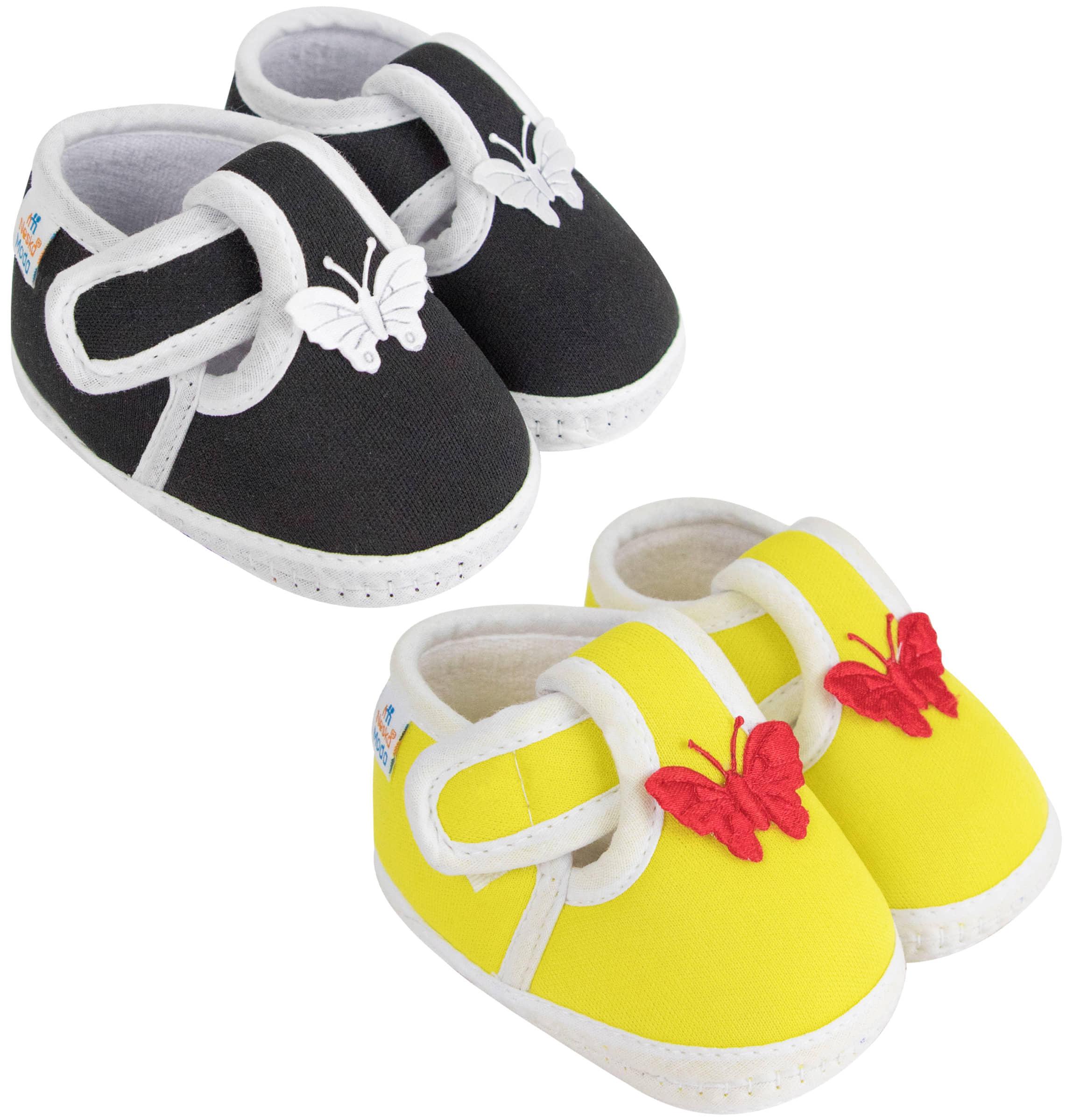 Neska Moda Set of 2 Pair Baby Boys & Baby Girls Butterfly Velcro Cotton Booties For 0 to 6 Months (Black,Yellow) - Casual Shoes | Buy online on ZillyBuy