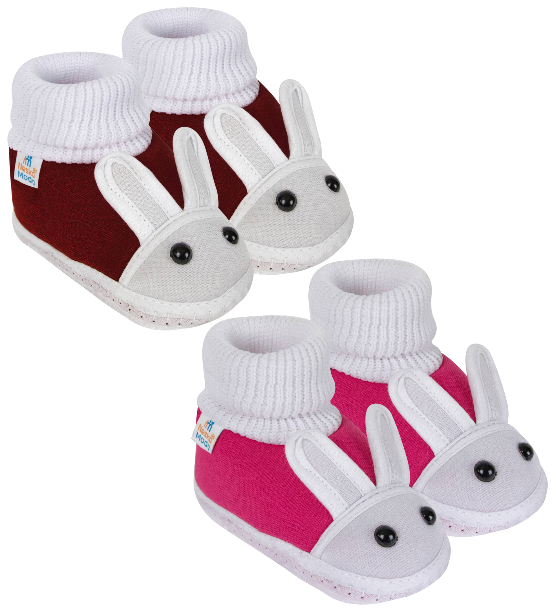     			Neska Moda Set of 2 Pair Baby Boys & Baby Girls Rabbit Face Cotton Booties For 12 to 24 Months (Maroon,Pink)