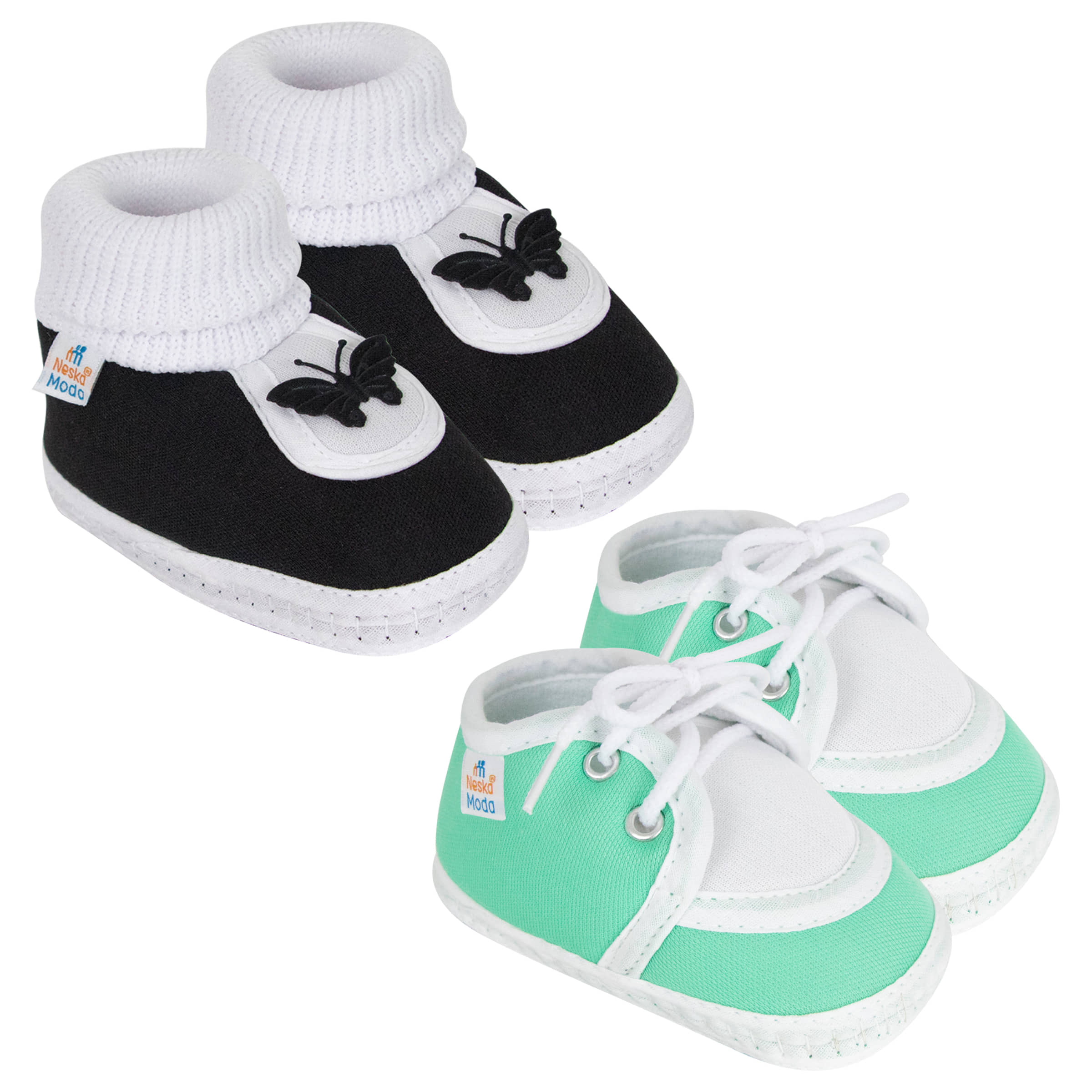 Neska Moda Set of 2 Pair Baby Boys & Baby Girls Cotton Booties For 0 to 6 Months (Black,Green) - Casual Shoes | Buy online on ZillyBuy