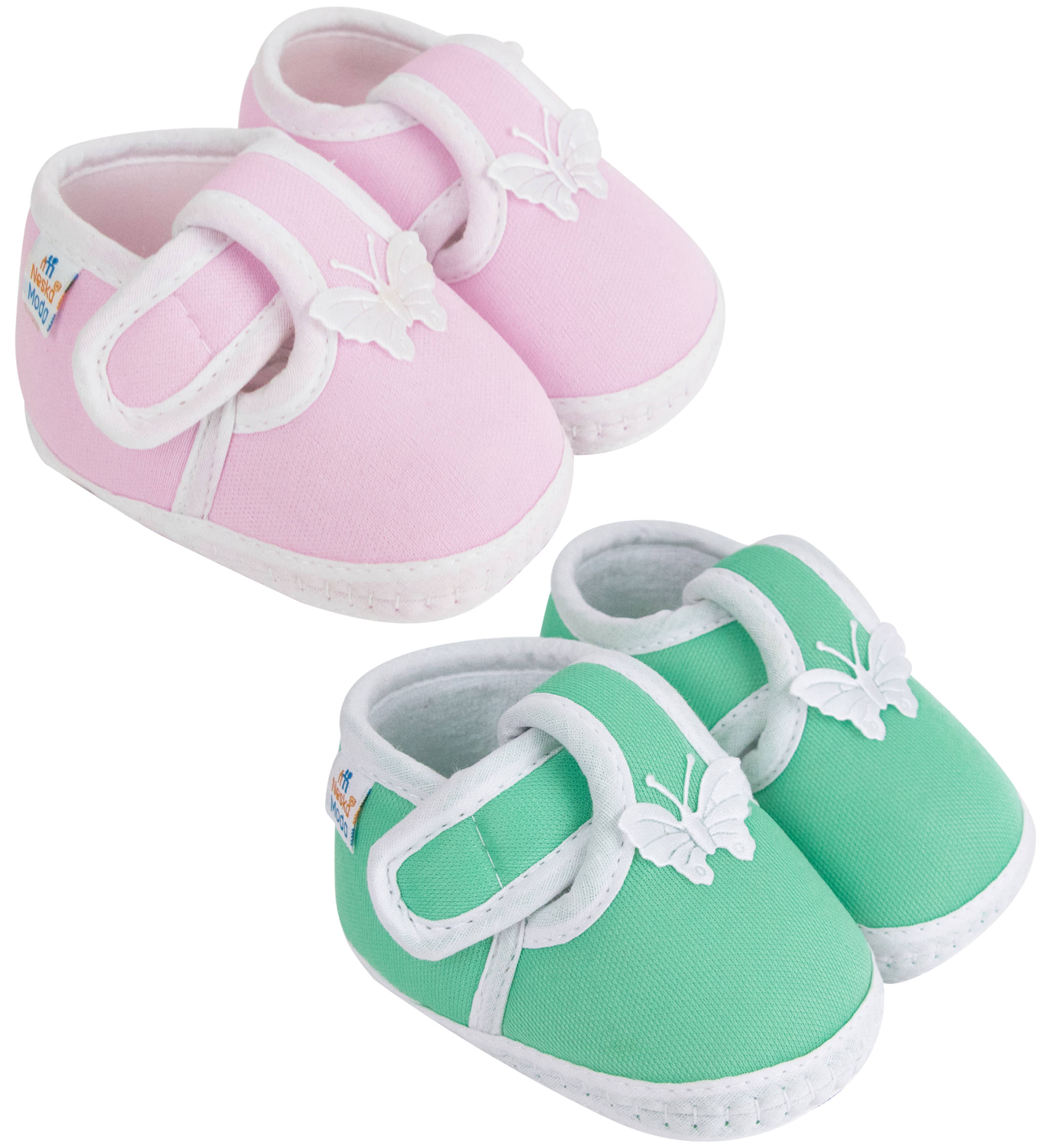     			Neska Moda Set of 2 Pair Baby Boys & Baby Girls Velcro Cotton Booties For 12 to 24 Months (Pink,Green)