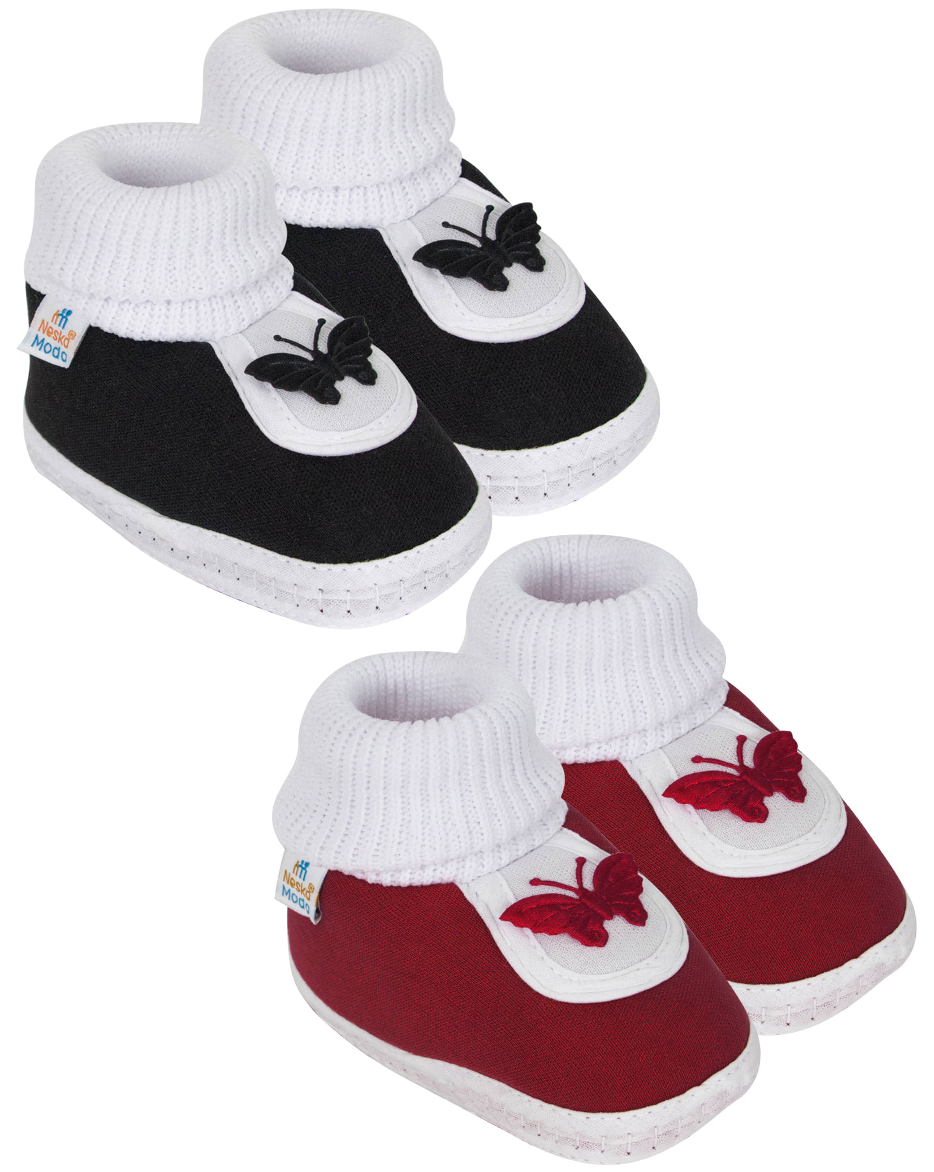     			Neska Moda Set of 2 Pair Baby Boys & Baby Girls Butterfly Cotton Booties For 12 to 24 Months (Black,Maroon)