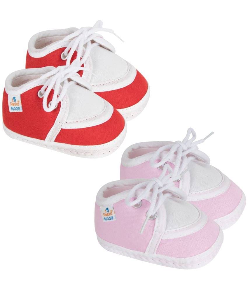     			Neska Moda Set of 2 Pair Baby Boys & Baby Girls Lace Cotton Booties For 0 to 6 Months (Pink,Red)